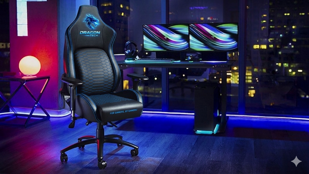 Ghế Gaming Dragon Tech màu xanh đen cao cấp dành cho game thủ và dân văn phòng