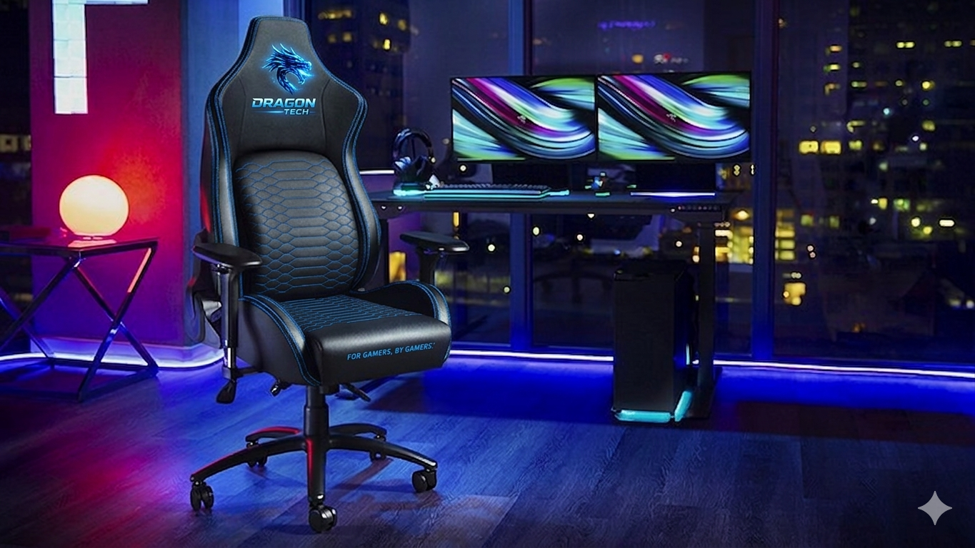 Ghế Gaming Dragon Tech màu xanh đen cao cấp dành cho game thủ và dân văn phòng